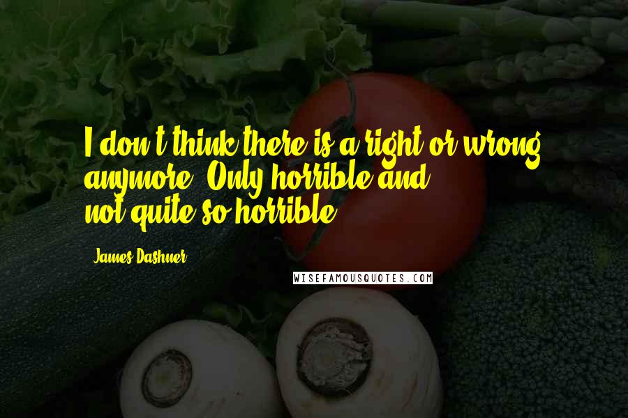 James Dashner Quotes: I don't think there is a right or wrong anymore. Only horrible and not-quite-so-horrible.