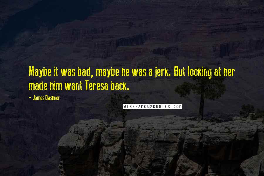 James Dashner Quotes: Maybe it was bad, maybe he was a jerk. But looking at her made him want Teresa back.