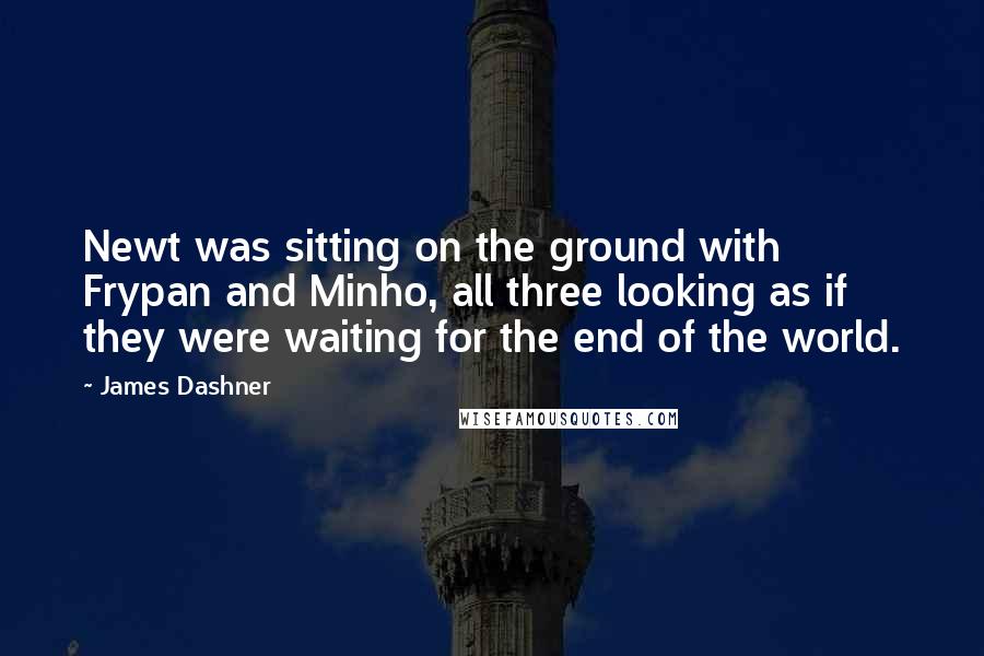 James Dashner Quotes: Newt was sitting on the ground with Frypan and Minho, all three looking as if they were waiting for the end of the world.