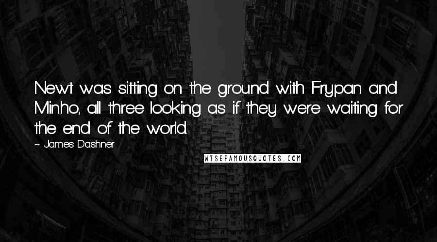 James Dashner Quotes: Newt was sitting on the ground with Frypan and Minho, all three looking as if they were waiting for the end of the world.