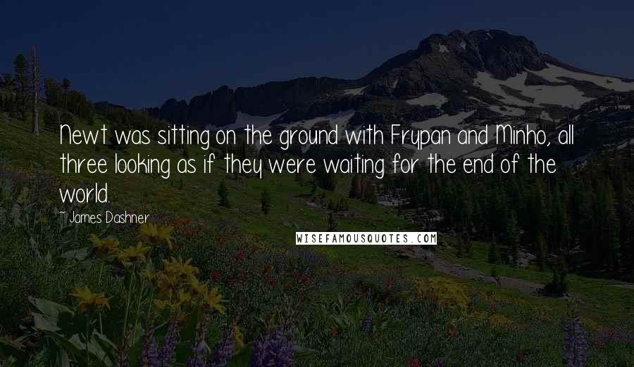 James Dashner Quotes: Newt was sitting on the ground with Frypan and Minho, all three looking as if they were waiting for the end of the world.