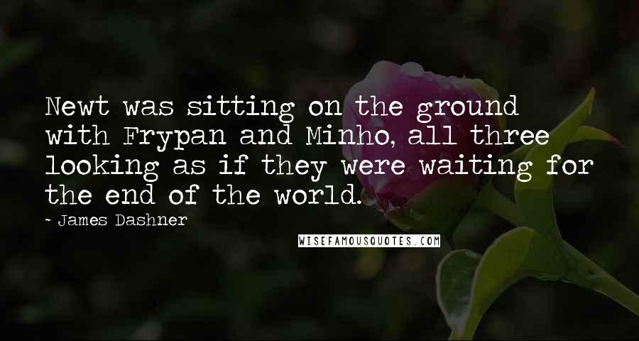 James Dashner Quotes: Newt was sitting on the ground with Frypan and Minho, all three looking as if they were waiting for the end of the world.