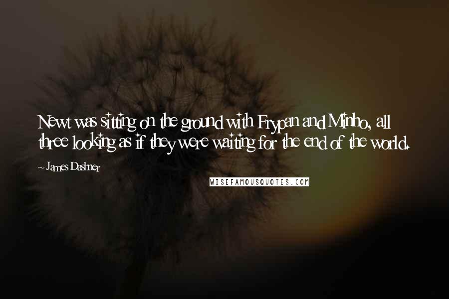 James Dashner Quotes: Newt was sitting on the ground with Frypan and Minho, all three looking as if they were waiting for the end of the world.