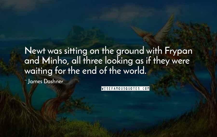 James Dashner Quotes: Newt was sitting on the ground with Frypan and Minho, all three looking as if they were waiting for the end of the world.