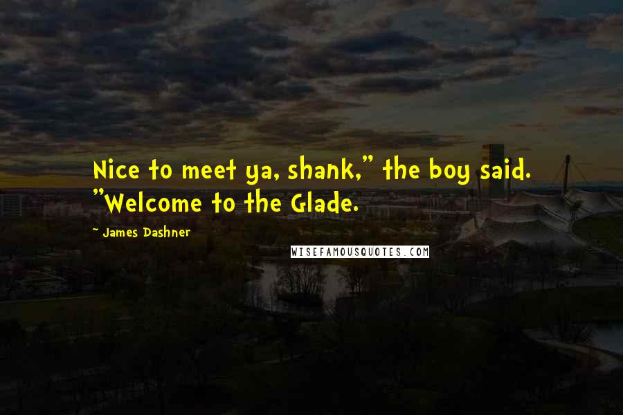 James Dashner Quotes: Nice to meet ya, shank," the boy said. "Welcome to the Glade.