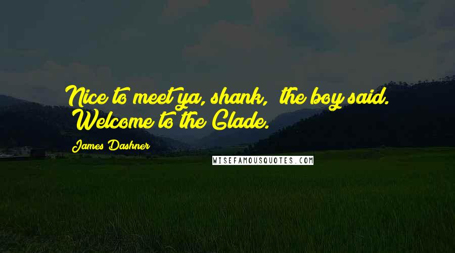 James Dashner Quotes: Nice to meet ya, shank," the boy said. "Welcome to the Glade.