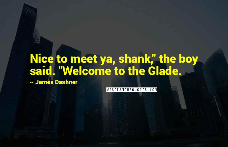 James Dashner Quotes: Nice to meet ya, shank," the boy said. "Welcome to the Glade.