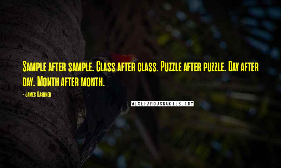 James Dashner Quotes: Sample after sample. Class after class. Puzzle after puzzle. Day after day. Month after month.