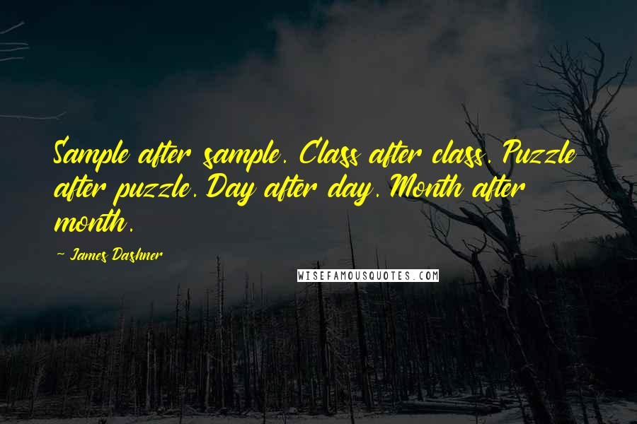 James Dashner Quotes: Sample after sample. Class after class. Puzzle after puzzle. Day after day. Month after month.