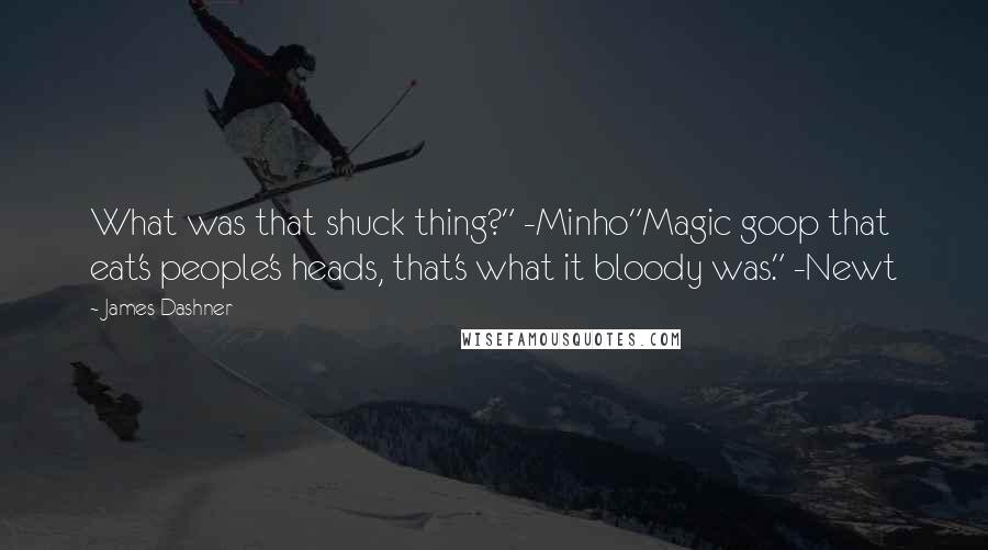 James Dashner Quotes: What was that shuck thing?" -Minho"Magic goop that eat's people's heads, that's what it bloody was." -Newt