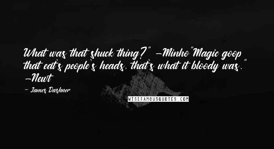 James Dashner Quotes: What was that shuck thing?" -Minho"Magic goop that eat's people's heads, that's what it bloody was." -Newt