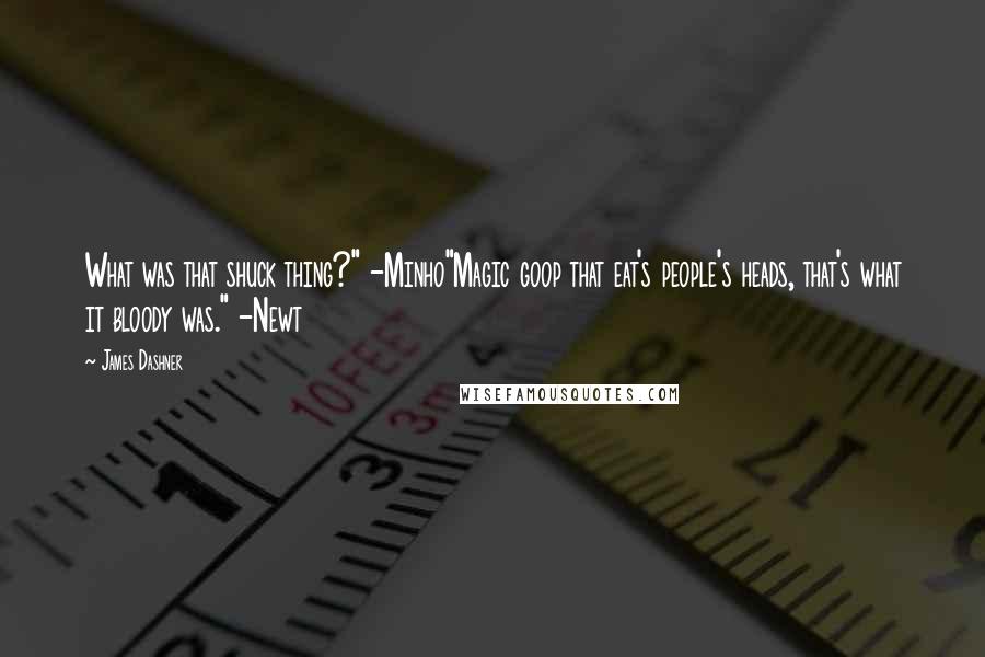 James Dashner Quotes: What was that shuck thing?" -Minho"Magic goop that eat's people's heads, that's what it bloody was." -Newt