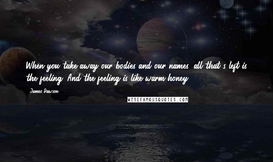 James Dawson Quotes: When you take away our bodies and our names, all that's left is the feeling. And the feeling is like warm honey.