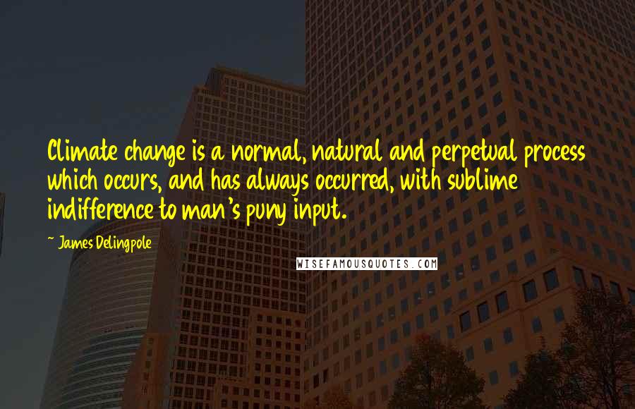 James Delingpole Quotes: Climate change is a normal, natural and perpetual process which occurs, and has always occurred, with sublime indifference to man's puny input.