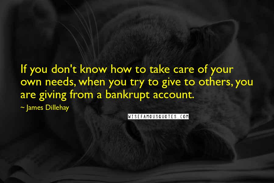 James Dillehay Quotes: If you don't know how to take care of your own needs, when you try to give to others, you are giving from a bankrupt account.