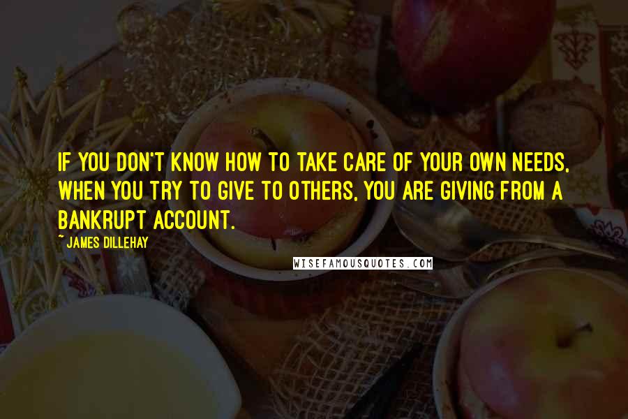 James Dillehay Quotes: If you don't know how to take care of your own needs, when you try to give to others, you are giving from a bankrupt account.