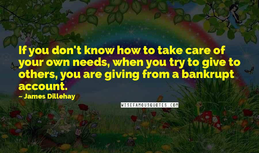 James Dillehay Quotes: If you don't know how to take care of your own needs, when you try to give to others, you are giving from a bankrupt account.