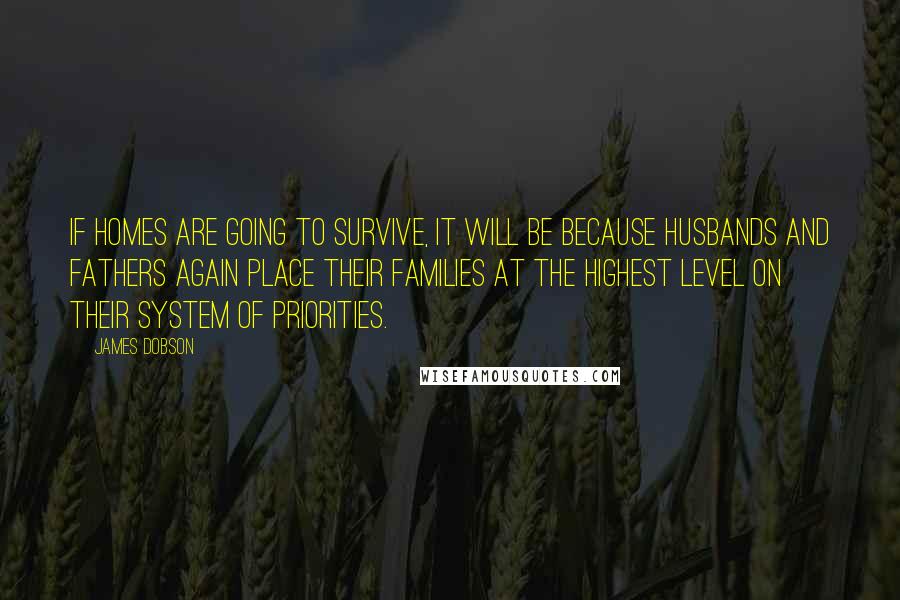 James Dobson Quotes: If homes are going to survive, it will be because husbands and fathers again place their families at the highest level on their system of priorities.