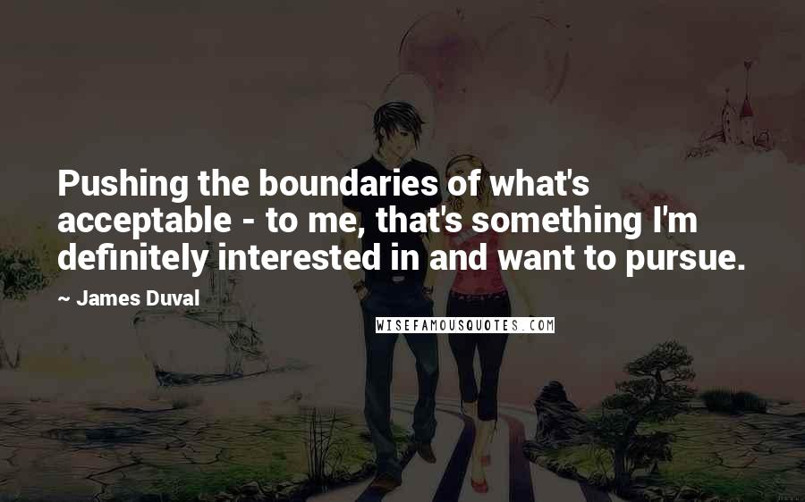 James Duval Quotes: Pushing the boundaries of what's acceptable - to me, that's something I'm definitely interested in and want to pursue.
