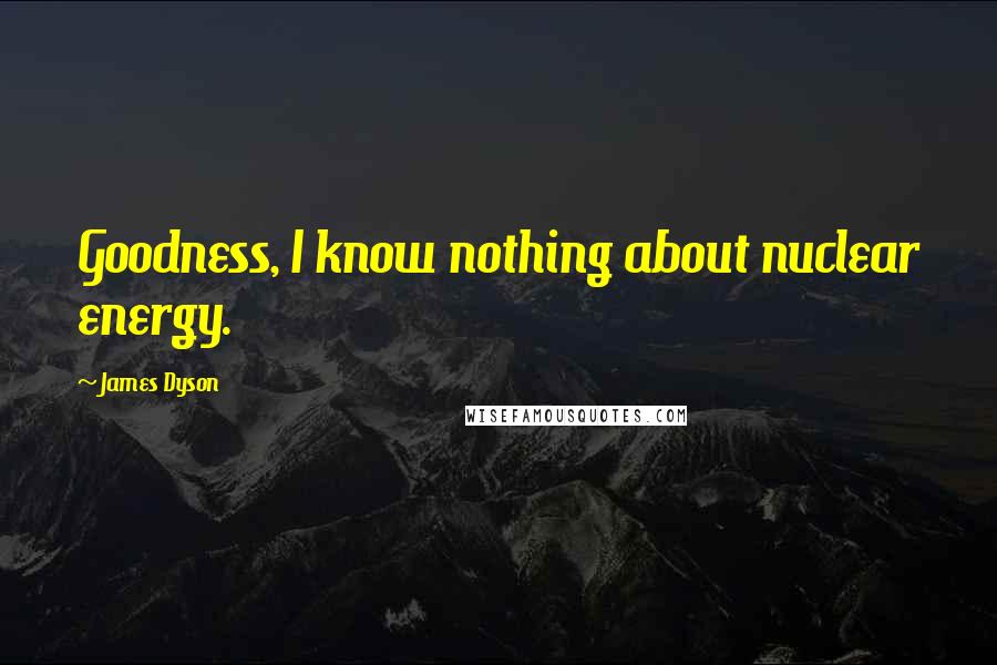 James Dyson Quotes: Goodness, I know nothing about nuclear energy.