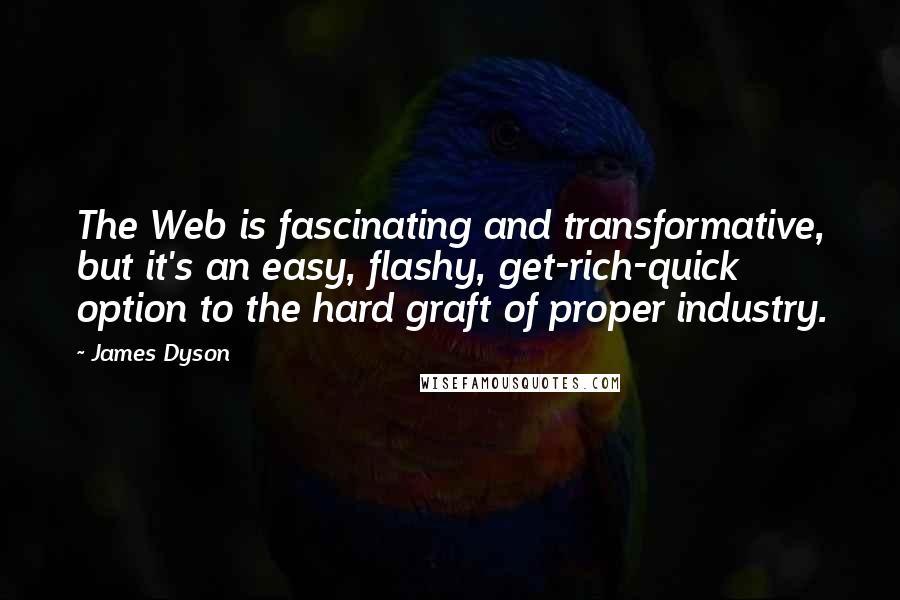 James Dyson Quotes: The Web is fascinating and transformative, but it's an easy, flashy, get-rich-quick option to the hard graft of proper industry.