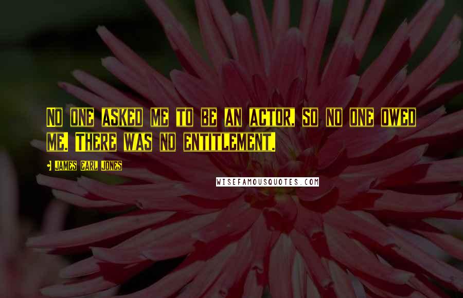 James Earl Jones Quotes: No one asked me to be an actor, so no one owed me. There was no entitlement.
