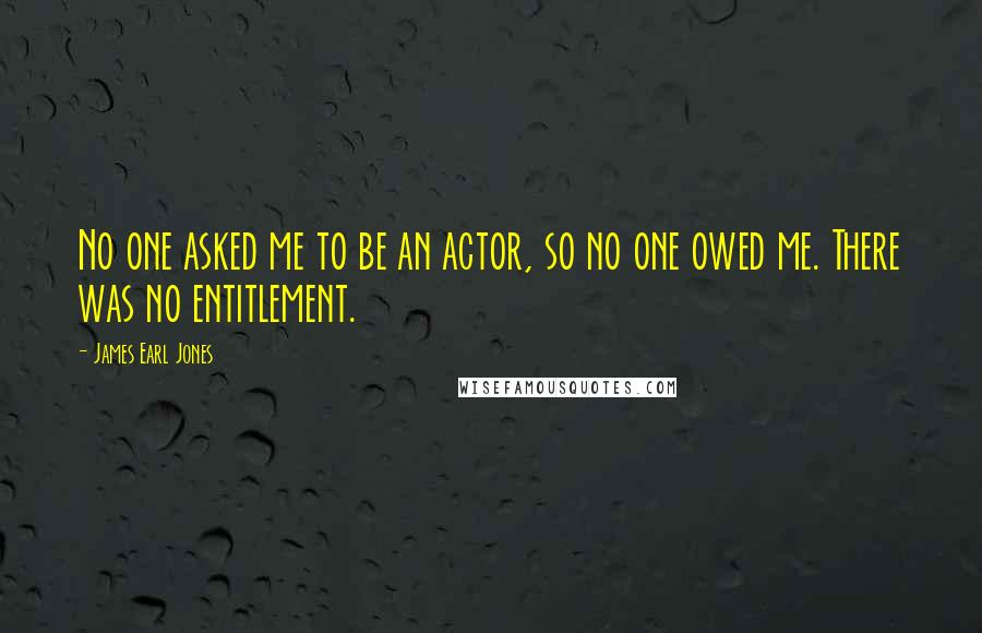 James Earl Jones Quotes: No one asked me to be an actor, so no one owed me. There was no entitlement.