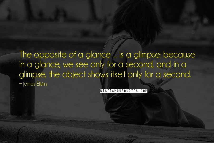 James Elkins Quotes: The opposite of a glance ... is a glimpse: because in a glance, we see only for a second, and in a glimpse, the object shows itself only for a second.