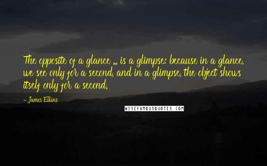 James Elkins Quotes: The opposite of a glance ... is a glimpse: because in a glance, we see only for a second, and in a glimpse, the object shows itself only for a second.