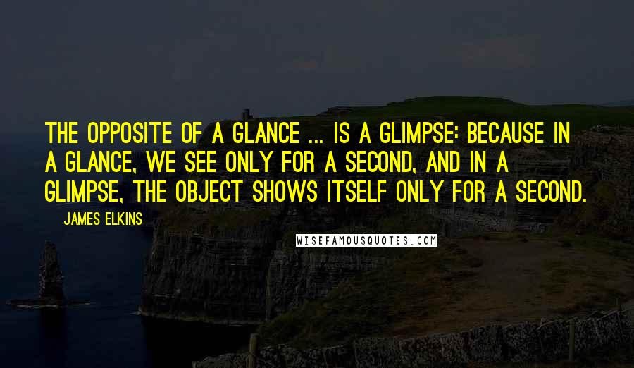 James Elkins Quotes: The opposite of a glance ... is a glimpse: because in a glance, we see only for a second, and in a glimpse, the object shows itself only for a second.