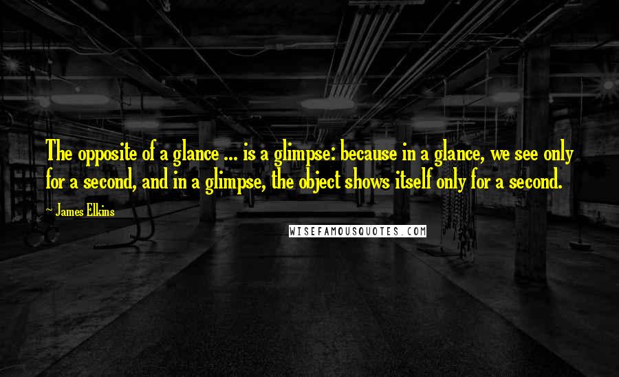 James Elkins Quotes: The opposite of a glance ... is a glimpse: because in a glance, we see only for a second, and in a glimpse, the object shows itself only for a second.