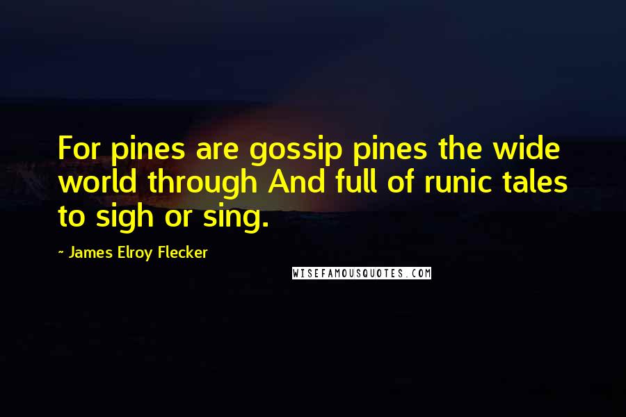 James Elroy Flecker Quotes: For pines are gossip pines the wide world through And full of runic tales to sigh or sing.