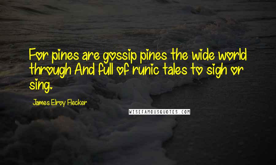 James Elroy Flecker Quotes: For pines are gossip pines the wide world through And full of runic tales to sigh or sing.