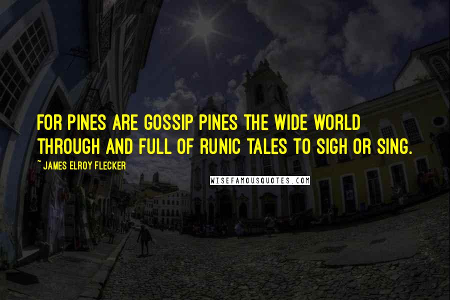 James Elroy Flecker Quotes: For pines are gossip pines the wide world through And full of runic tales to sigh or sing.