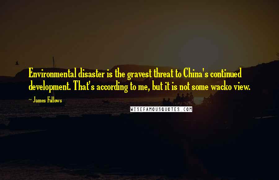 James Fallows Quotes: Environmental disaster is the gravest threat to China's continued development. That's according to me, but it is not some wacko view.