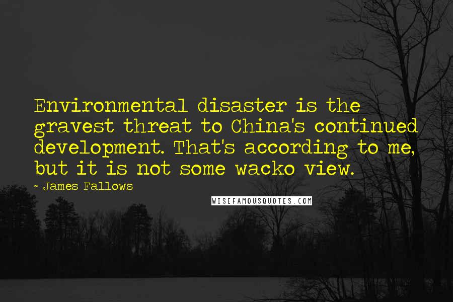 James Fallows Quotes: Environmental disaster is the gravest threat to China's continued development. That's according to me, but it is not some wacko view.