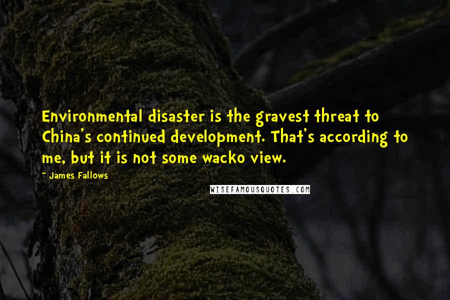 James Fallows Quotes: Environmental disaster is the gravest threat to China's continued development. That's according to me, but it is not some wacko view.