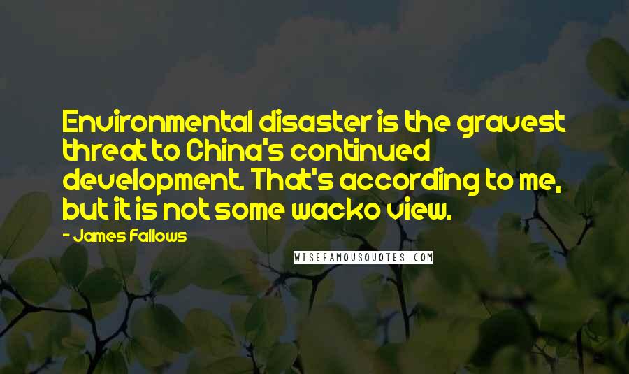 James Fallows Quotes: Environmental disaster is the gravest threat to China's continued development. That's according to me, but it is not some wacko view.