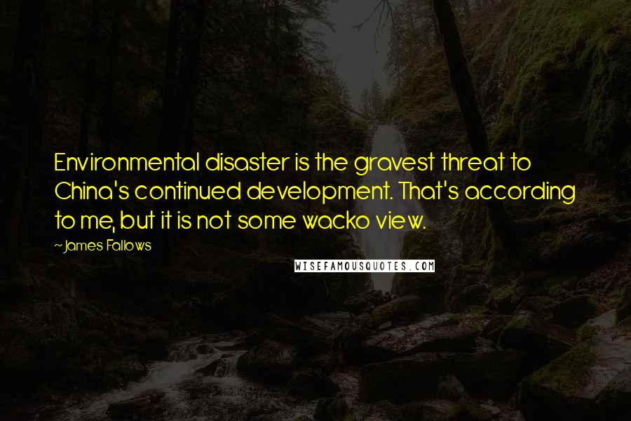 James Fallows Quotes: Environmental disaster is the gravest threat to China's continued development. That's according to me, but it is not some wacko view.