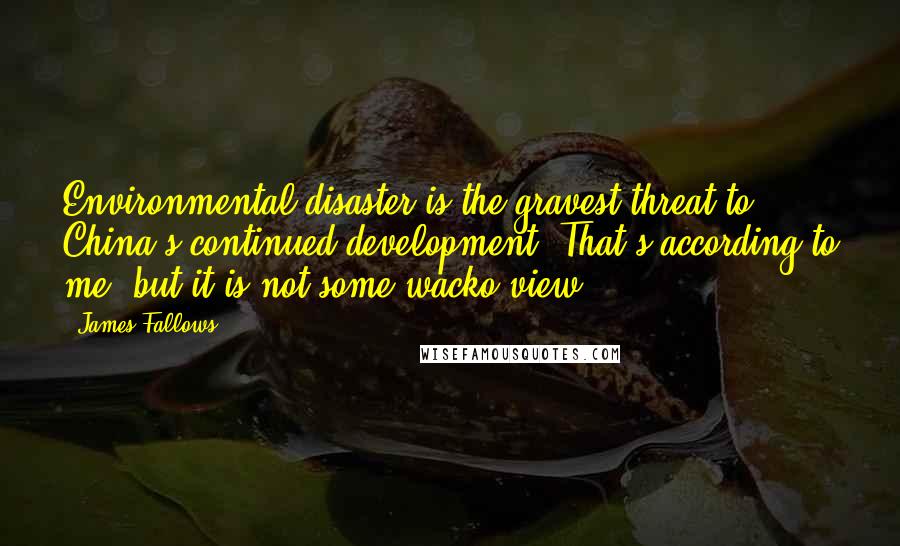 James Fallows Quotes: Environmental disaster is the gravest threat to China's continued development. That's according to me, but it is not some wacko view.