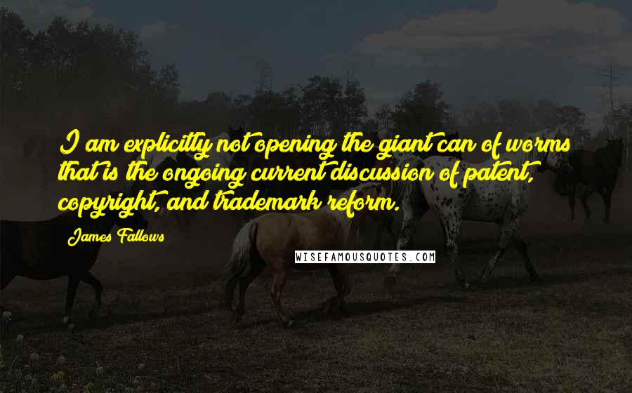 James Fallows Quotes: I am explicitly not opening the giant can of worms that is the ongoing current discussion of patent, copyright, and trademark reform.