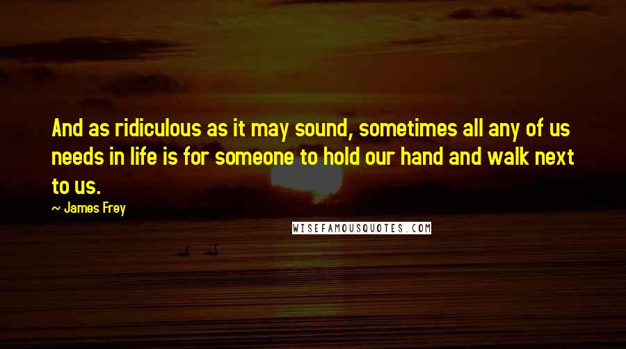 James Frey Quotes: And as ridiculous as it may sound, sometimes all any of us needs in life is for someone to hold our hand and walk next to us.