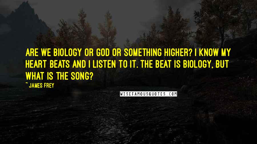 James Frey Quotes: Are we biology or God or something higher? I know my heart beats and I listen to it. The beat is biology, but what is the song?
