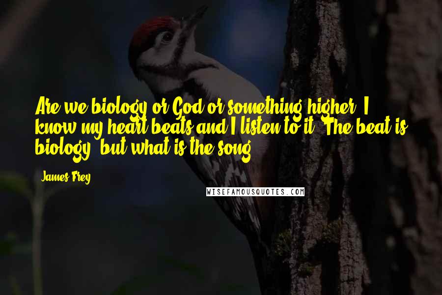 James Frey Quotes: Are we biology or God or something higher? I know my heart beats and I listen to it. The beat is biology, but what is the song?