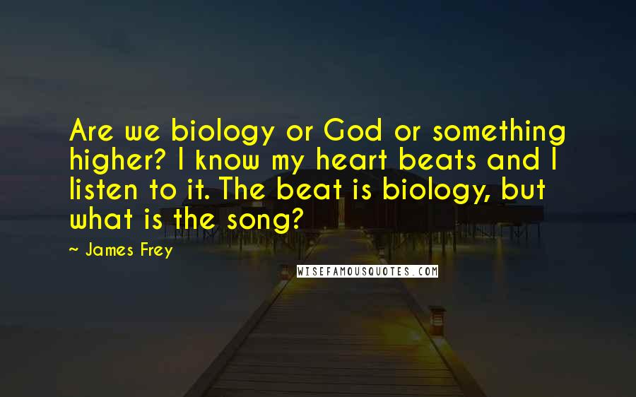 James Frey Quotes: Are we biology or God or something higher? I know my heart beats and I listen to it. The beat is biology, but what is the song?