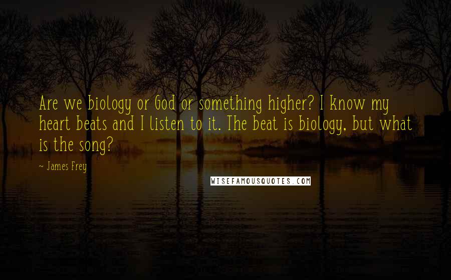 James Frey Quotes: Are we biology or God or something higher? I know my heart beats and I listen to it. The beat is biology, but what is the song?
