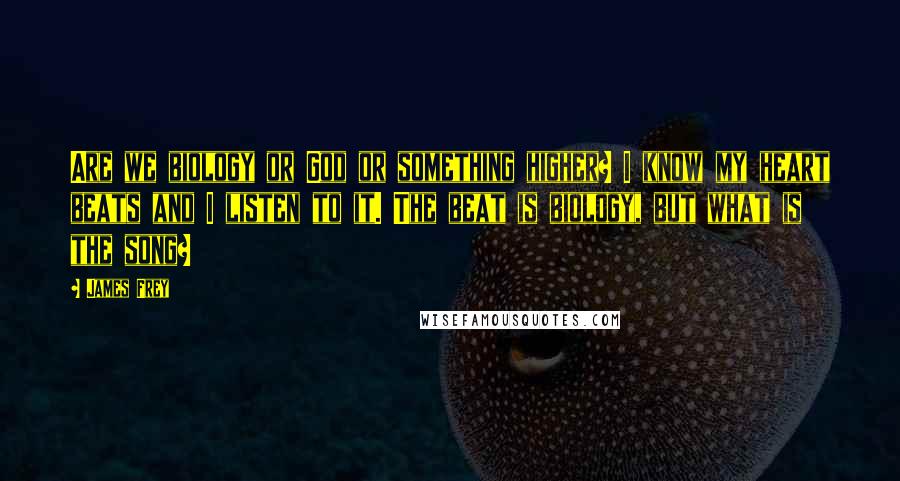 James Frey Quotes: Are we biology or God or something higher? I know my heart beats and I listen to it. The beat is biology, but what is the song?