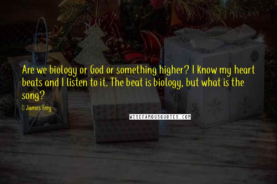 James Frey Quotes: Are we biology or God or something higher? I know my heart beats and I listen to it. The beat is biology, but what is the song?