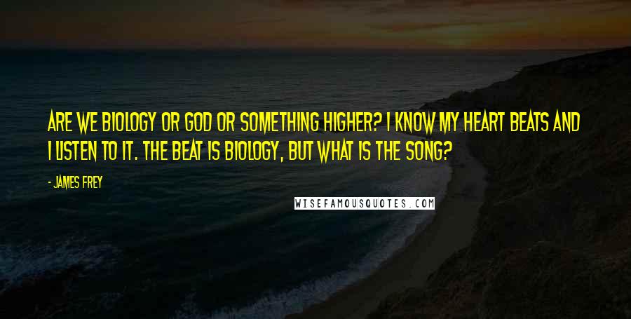 James Frey Quotes: Are we biology or God or something higher? I know my heart beats and I listen to it. The beat is biology, but what is the song?
