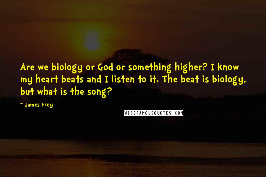 James Frey Quotes: Are we biology or God or something higher? I know my heart beats and I listen to it. The beat is biology, but what is the song?